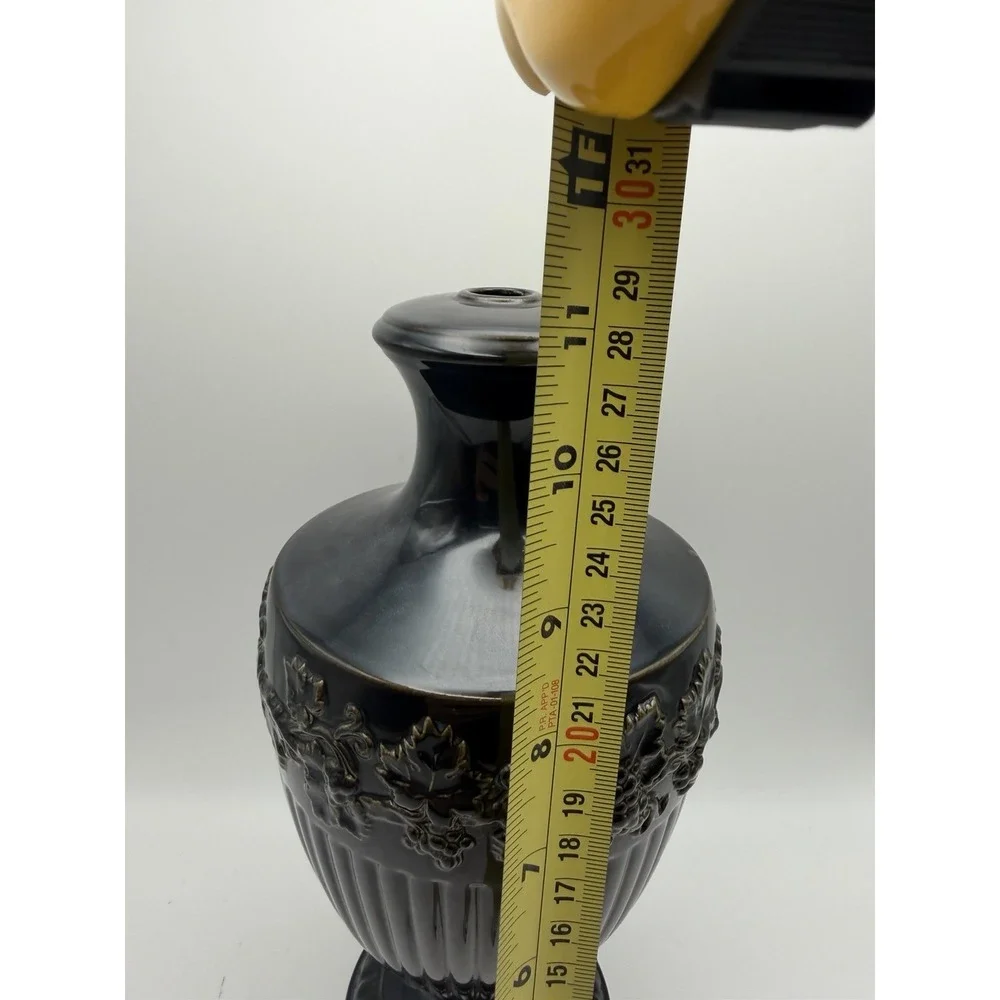Vintage Wedgwood Black Glazed Ceramic Urn Lamp Base Grapevine Relief England